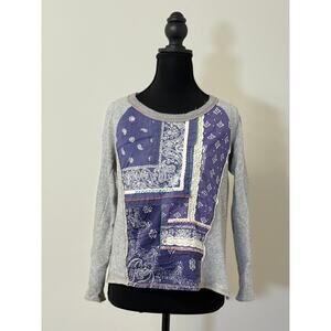 Grey womens Sweater with Patchwork Front Front